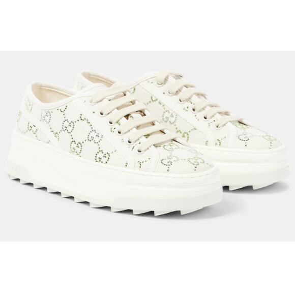Gucci Tennis 1977 Trek Platform Crystal Colorful Sneaker Low Top 38.5 Green - Picture 2 of 13